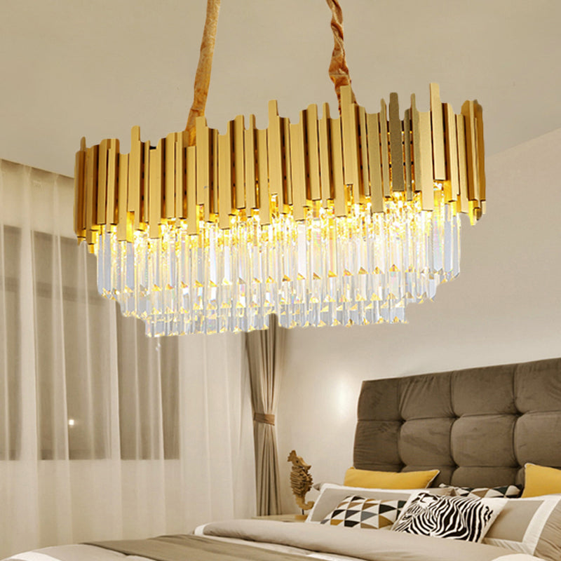 Brass Tiered Island Pendant 31.5"/39" Wide Traditional Crystal Dining Room Ceiling Light Brass 31.5" Clearhalo 'Ceiling Lights' 'Island Lights' Lighting' 225059