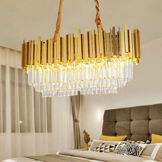 Brass Tiered Island Pendant 31.5"/39" Wide Traditional Crystal Dining Room Ceiling Light Brass 31.5" Clearhalo 'Ceiling Lights' 'Island Lights' Lighting' 225059