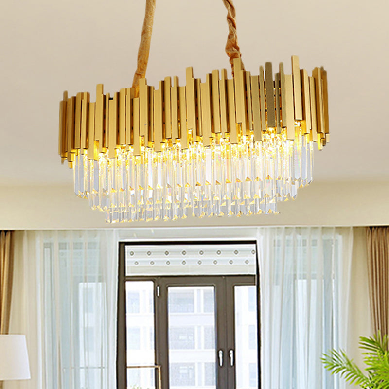 Brass Tiered Island Pendant 31.5"/39" Wide Traditional Crystal Dining Room Ceiling Light Brass 39" Clearhalo 'Ceiling Lights' 'Island Lights' Lighting' 225060