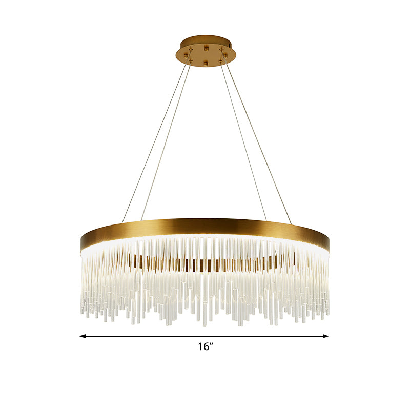 16"/23.5"/31.5" Dia Simple Ring Crystal Icicles Chandelier LED Bedroom Hanging Ceiling Light in Gold Clearhalo 'Ceiling Lights' 'Chandeliers' 'Modern Chandeliers' 'Modern' Lighting' 225068