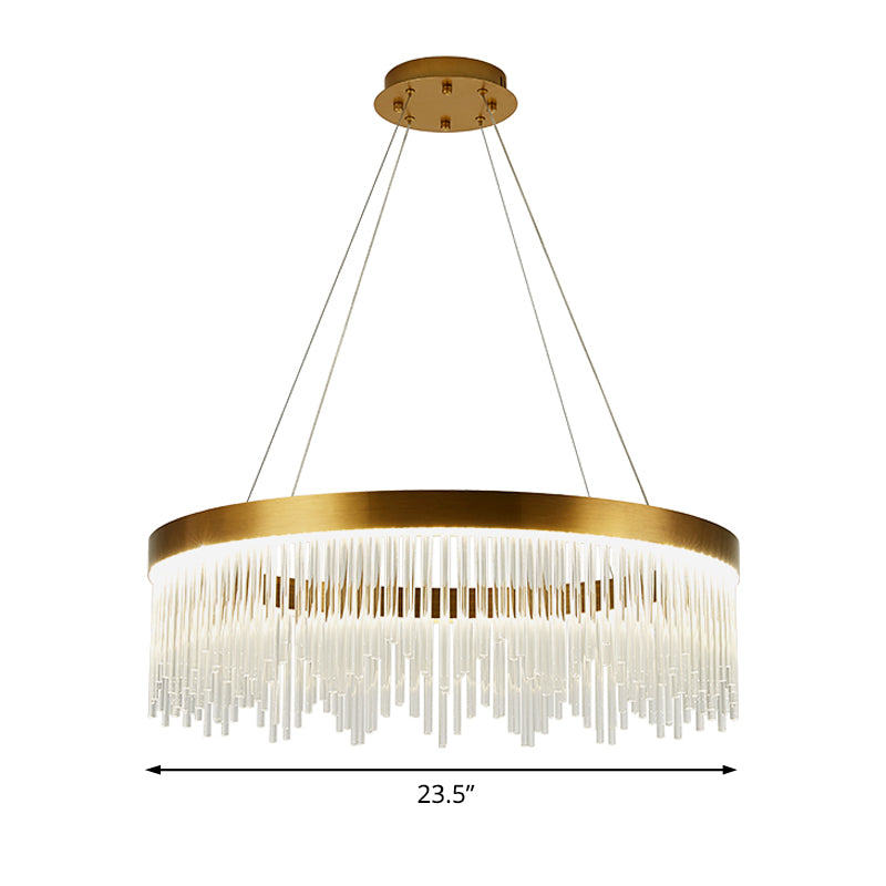 16"/23.5"/31.5" Dia Simple Ring Crystal Icicles Chandelier LED Bedroom Hanging Ceiling Light in Gold Clearhalo 'Ceiling Lights' 'Chandeliers' 'Modern Chandeliers' 'Modern' Lighting' 225069