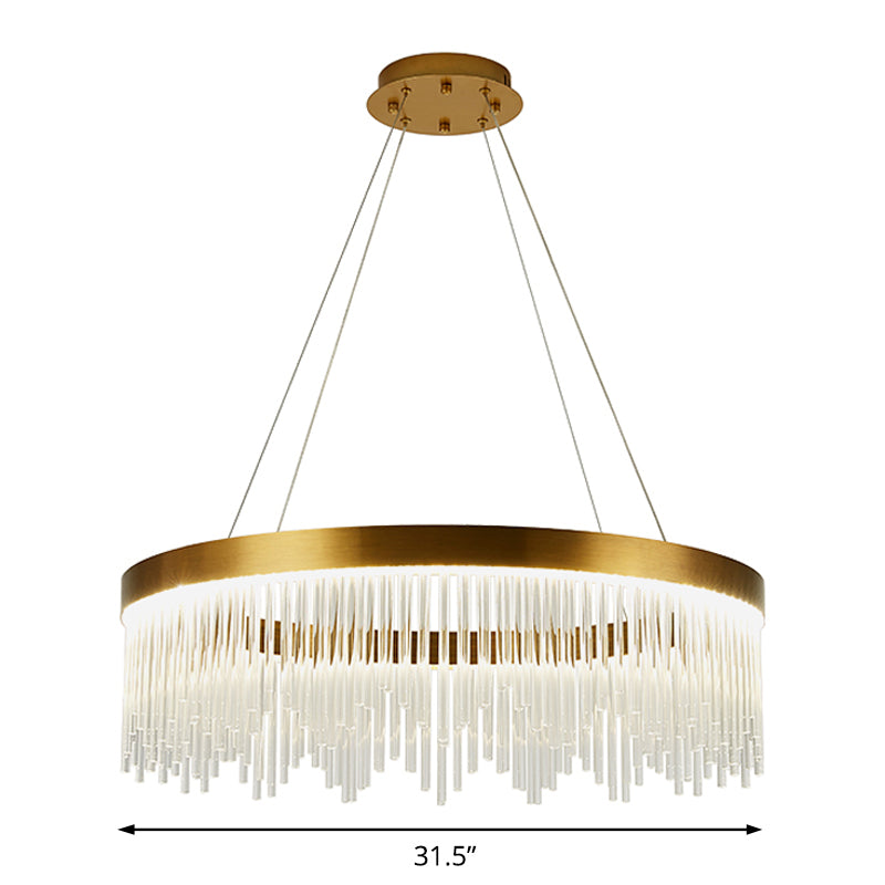 16"/23.5"/31.5" Dia Simple Ring Crystal Icicles Chandelier LED Bedroom Hanging Ceiling Light in Gold Clearhalo 'Ceiling Lights' 'Chandeliers' 'Modern Chandeliers' 'Modern' Lighting' 225070