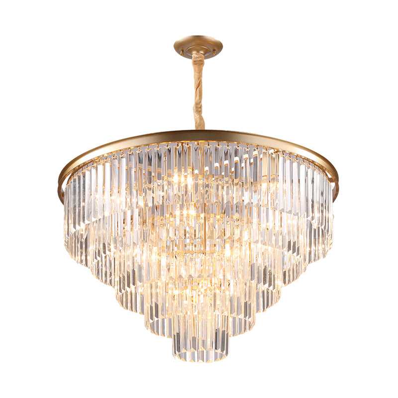 Black/Gold Adjustable Tapered Chandelier Lamp Minimalist 6/9/15-Light Crystal Pendant Lighting, 19.5"/23.5"/31.5" W Clearhalo 'Ceiling Lights' 'Chandeliers' 'Modern Chandeliers' 'Modern' Lighting' 225078