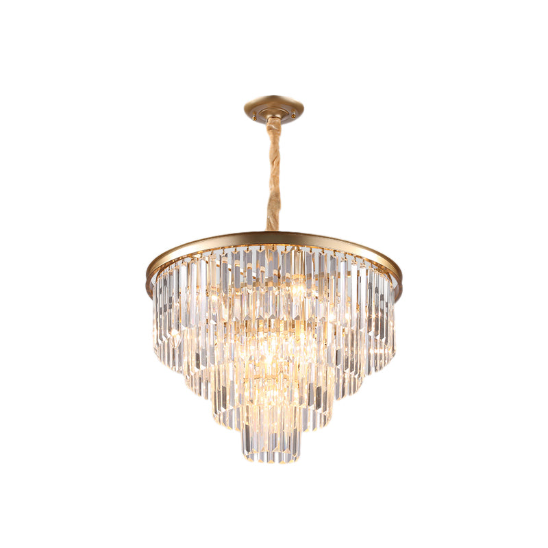 Black/Gold Adjustable Tapered Chandelier Lamp Minimalist 6/9/15-Light Crystal Pendant Lighting, 19.5"/23.5"/31.5" W Clearhalo 'Ceiling Lights' 'Chandeliers' 'Modern Chandeliers' 'Modern' Lighting' 225082