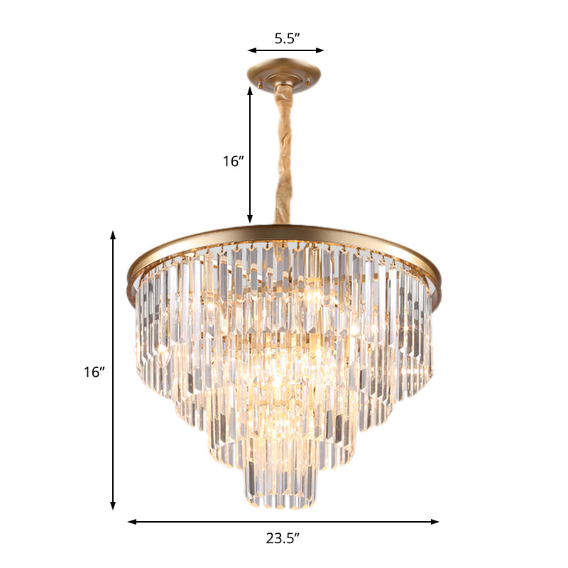 Black/Gold Adjustable Tapered Chandelier Lamp Minimalist 6/9/15-Light Crystal Pendant Lighting, 19.5"/23.5"/31.5" W Clearhalo 'Ceiling Lights' 'Chandeliers' 'Modern Chandeliers' 'Modern' Lighting' 225083