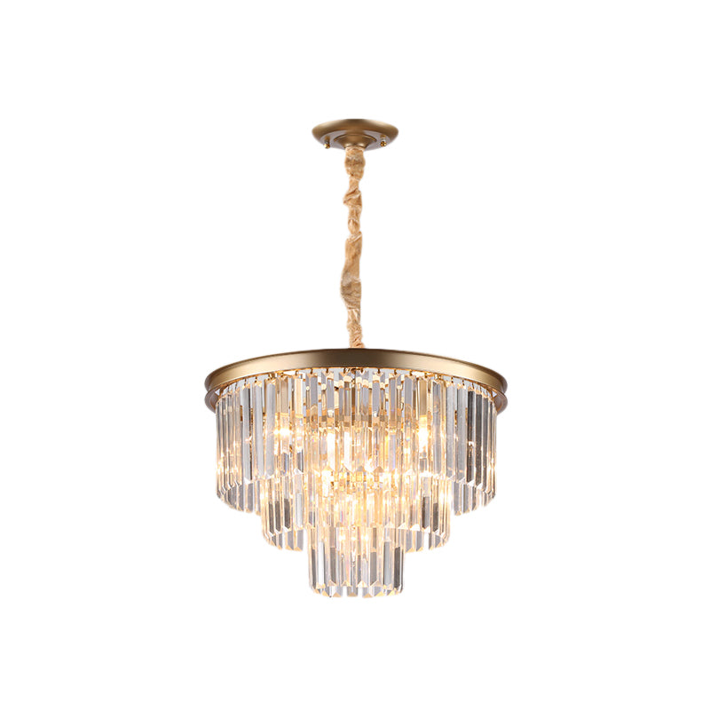 Black/Gold Adjustable Tapered Chandelier Lamp Minimalist 6/9/15-Light Crystal Pendant Lighting, 19.5"/23.5"/31.5" W Clearhalo 'Ceiling Lights' 'Chandeliers' 'Modern Chandeliers' 'Modern' Lighting' 225086