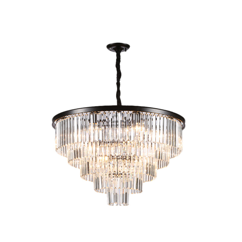 Black/Gold Adjustable Tapered Chandelier Lamp Minimalist 6/9/15-Light Crystal Pendant Lighting, 19.5"/23.5"/31.5" W Clearhalo 'Ceiling Lights' 'Chandeliers' 'Modern Chandeliers' 'Modern' Lighting' 225090