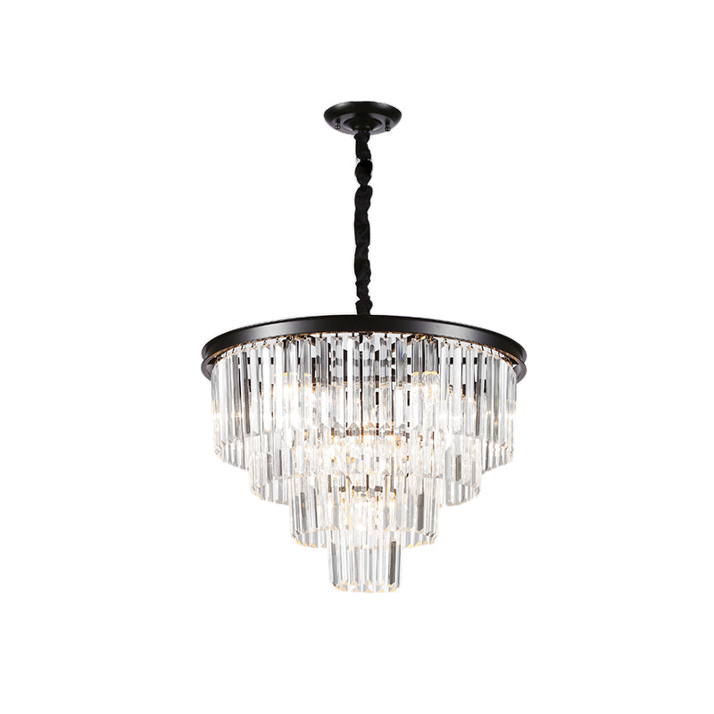 Black/Gold Adjustable Tapered Chandelier Lamp Minimalist 6/9/15-Light Crystal Pendant Lighting, 19.5"/23.5"/31.5" W Clearhalo 'Ceiling Lights' 'Chandeliers' 'Modern Chandeliers' 'Modern' Lighting' 225093