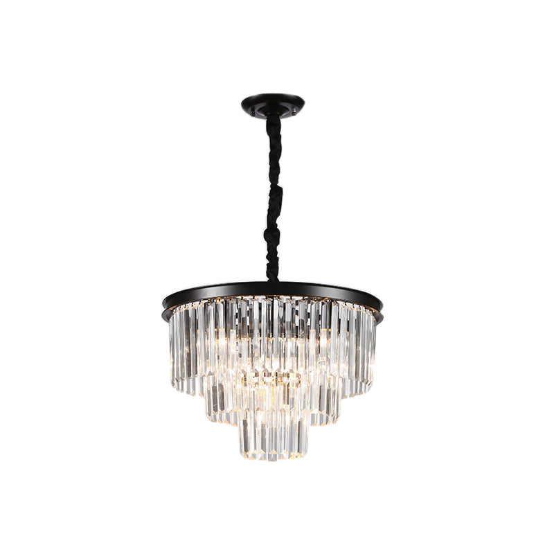 Black/Gold Adjustable Tapered Chandelier Lamp Minimalist 6/9/15-Light Crystal Pendant Lighting, 19.5"/23.5"/31.5" W Clearhalo 'Ceiling Lights' 'Chandeliers' 'Modern Chandeliers' 'Modern' Lighting' 225096