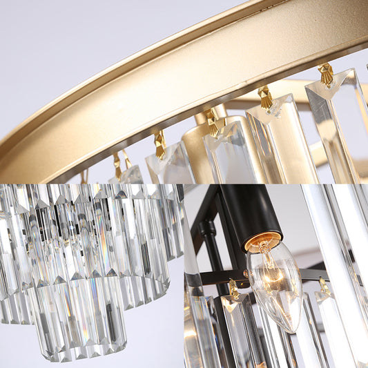 Black/Gold Adjustable Tapered Chandelier Lamp Minimalist 6/9/15-Light Crystal Pendant Lighting, 19.5"/23.5"/31.5" W Clearhalo 'Ceiling Lights' 'Chandeliers' 'Modern Chandeliers' 'Modern' Lighting' 225097