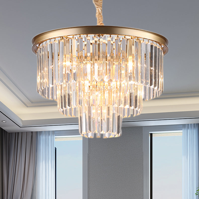 Black/Gold Adjustable Tapered Chandelier Lamp Minimalist 6/9/15-Light Crystal Pendant Lighting, 19.5"/23.5"/31.5" W Clearhalo 'Ceiling Lights' 'Chandeliers' 'Modern Chandeliers' 'Modern' Lighting' 225098