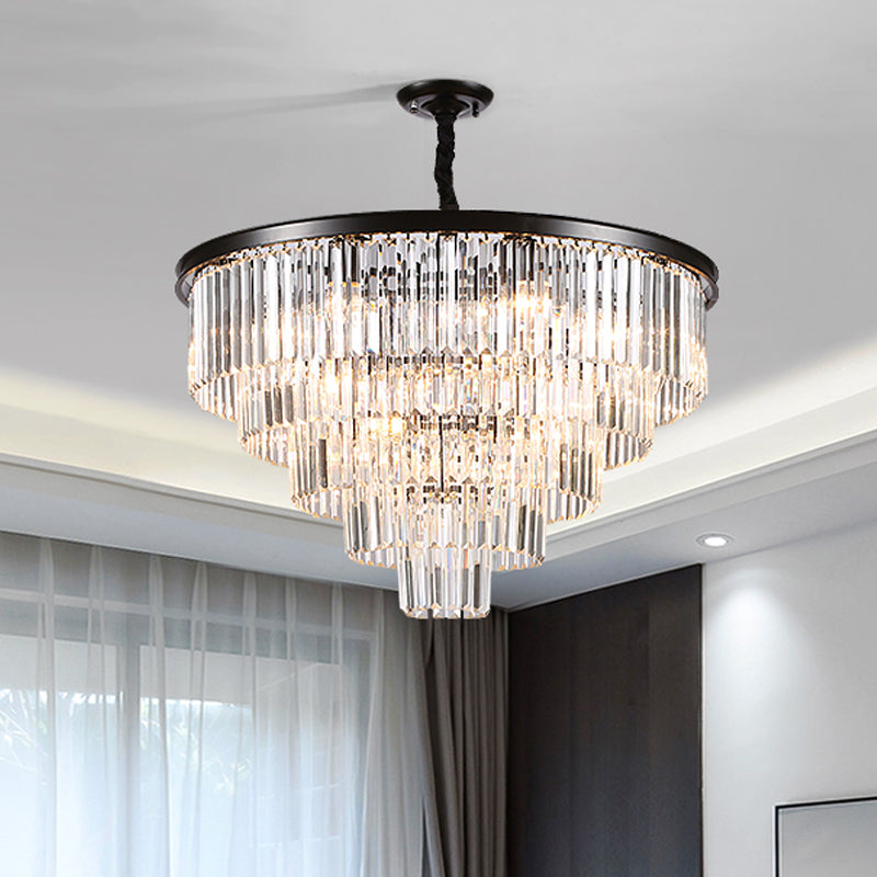 Black/Gold Adjustable Tapered Chandelier Lamp Minimalist 6/9/15-Light Crystal Pendant Lighting, 19.5"/23.5"/31.5" W Clearhalo 'Ceiling Lights' 'Chandeliers' 'Modern Chandeliers' 'Modern' Lighting' 225101