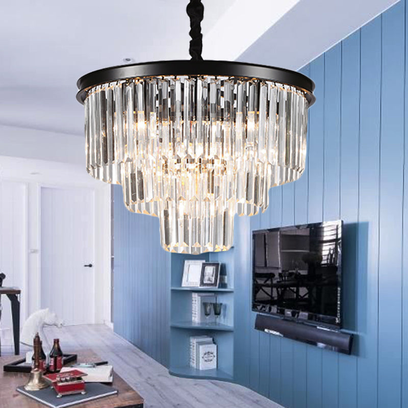 Black/Gold Adjustable Tapered Chandelier Lamp Minimalist 6/9/15-Light Crystal Pendant Lighting, 19.5"/23.5"/31.5" W Clearhalo 'Ceiling Lights' 'Chandeliers' 'Modern Chandeliers' 'Modern' Lighting' 225103