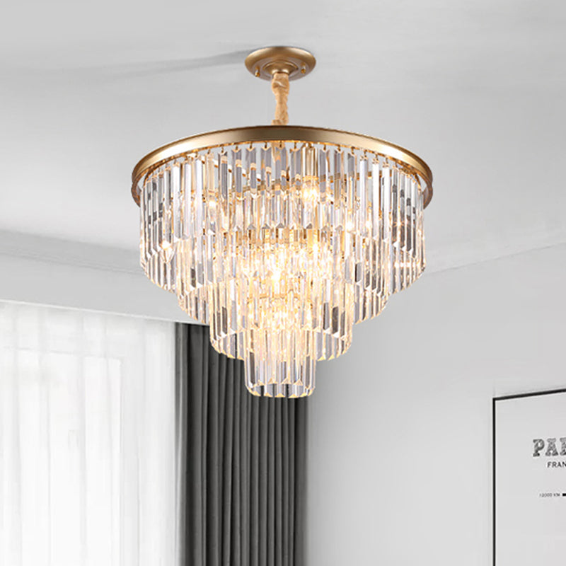 Black/Gold Adjustable Tapered Chandelier Lamp Minimalist 6/9/15-Light Crystal Pendant Lighting, 19.5"/23.5"/31.5" W Clearhalo 'Ceiling Lights' 'Chandeliers' 'Modern Chandeliers' 'Modern' Lighting' 225106