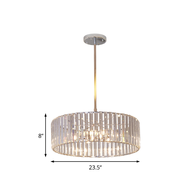 Crystal Shaded Round Pendant Light Fixture 19.5"/23.5" Wide Simplicity 5/6 Lights Chrome Chandelier Lamp Clearhalo 'Ceiling Lights' 'Chandeliers' 'Modern Chandeliers' 'Modern' Lighting' 225116