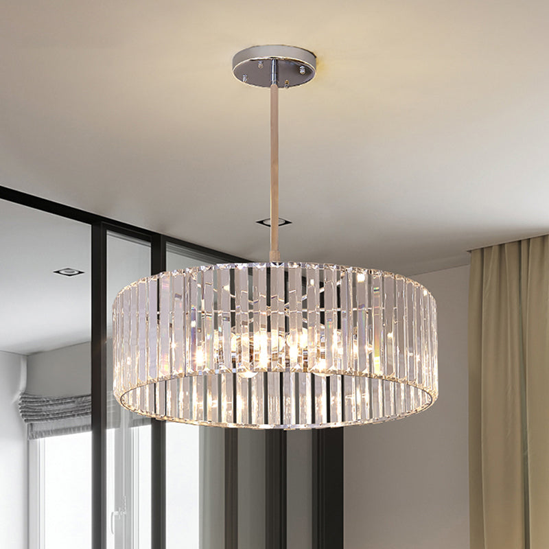 Crystal Shaded Round Pendant Light Fixture 19.5"/23.5" Wide Simplicity 5/6 Lights Chrome Chandelier Lamp Clearhalo 'Ceiling Lights' 'Chandeliers' 'Modern Chandeliers' 'Modern' Lighting' 225117