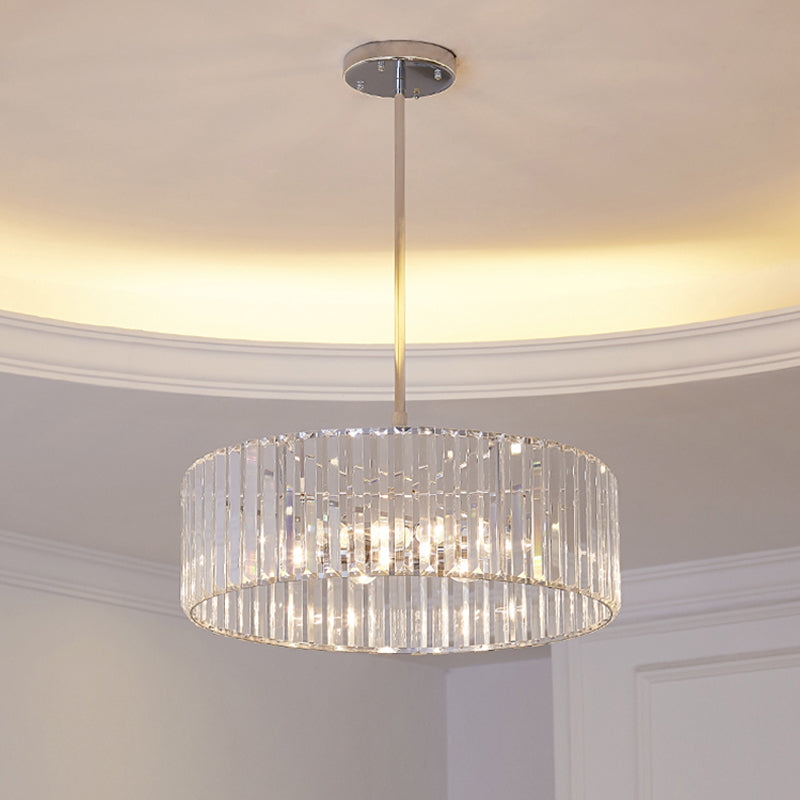 Crystal Shaded Round Pendant Light Fixture 19.5"/23.5" Wide Simplicity 5/6 Lights Chrome Chandelier Lamp Chrome 19.5" Clearhalo 'Ceiling Lights' 'Chandeliers' 'Modern Chandeliers' 'Modern' Lighting' 225119