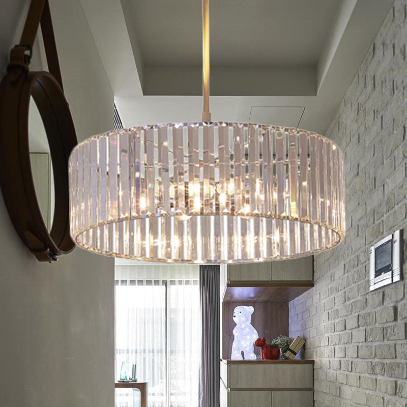 Crystal Shaded Round Pendant Light Fixture 19.5"/23.5" Wide Simplicity 5/6 Lights Chrome Chandelier Lamp Clearhalo 'Ceiling Lights' 'Chandeliers' 'Modern Chandeliers' 'Modern' Lighting' 225120