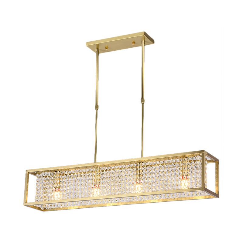 Cuboid Island Pendant Contemporary Iron Frame 4 Lights Chrome/Gold Chandelier with Clear Crystal Drops Clearhalo 'Ceiling Lights' 'Island Lights' Lighting' 225135