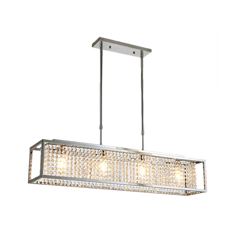 Cuboid Island Pendant Contemporary Iron Frame 4 Lights Chrome/Gold Chandelier with Clear Crystal Drops Clearhalo 'Ceiling Lights' 'Island Lights' Lighting' 225140