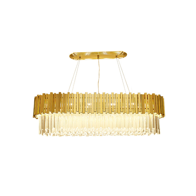 26"/35.5"/39" W Modern Oblong Layered Metal Chandelier Lamp 6-Light Golden Hanging Light with Crystal Icicles Clearhalo 'Ceiling Lights' 'Island Lights' Lighting' 225163