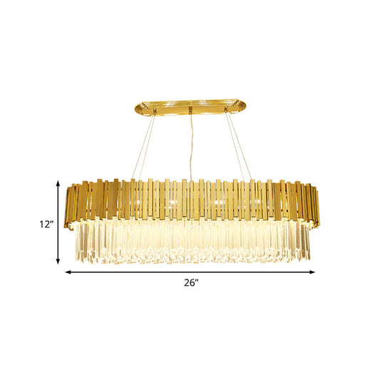 26"/35.5"/39" W Modern Oblong Layered Metal Chandelier Lamp 6-Light Golden Hanging Light with Crystal Icicles Clearhalo 'Ceiling Lights' 'Island Lights' Lighting' 225164