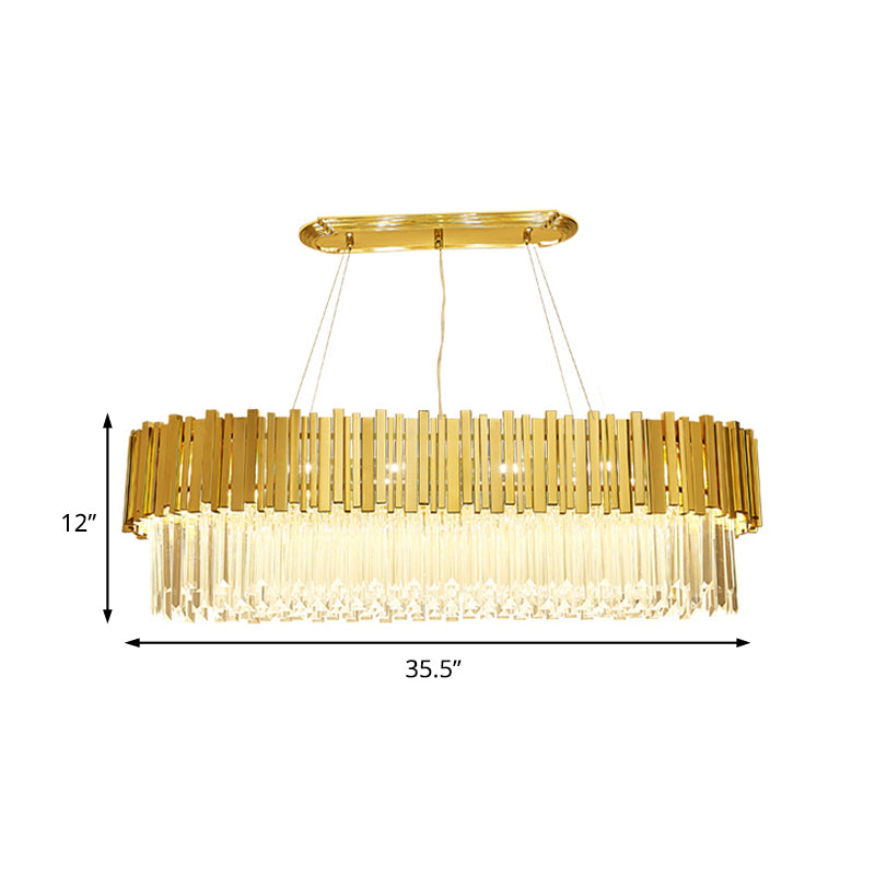 26"/35.5"/39" W Modern Oblong Layered Metal Chandelier Lamp 6-Light Golden Hanging Light with Crystal Icicles Clearhalo 'Ceiling Lights' 'Island Lights' Lighting' 225165