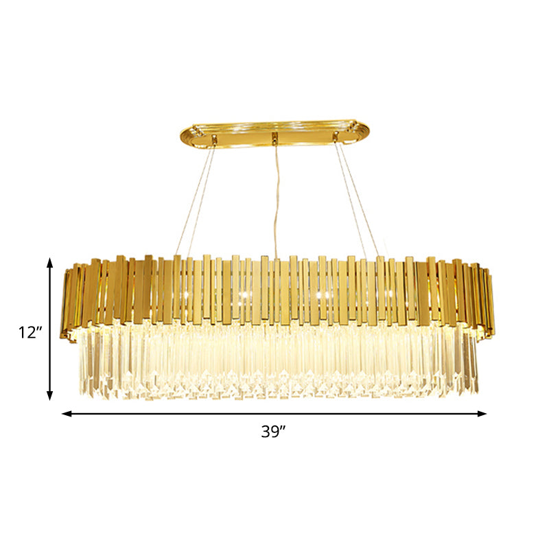 26"/35.5"/39" W Modern Oblong Layered Metal Chandelier Lamp 6-Light Golden Hanging Light with Crystal Icicles Clearhalo 'Ceiling Lights' 'Island Lights' Lighting' 225166