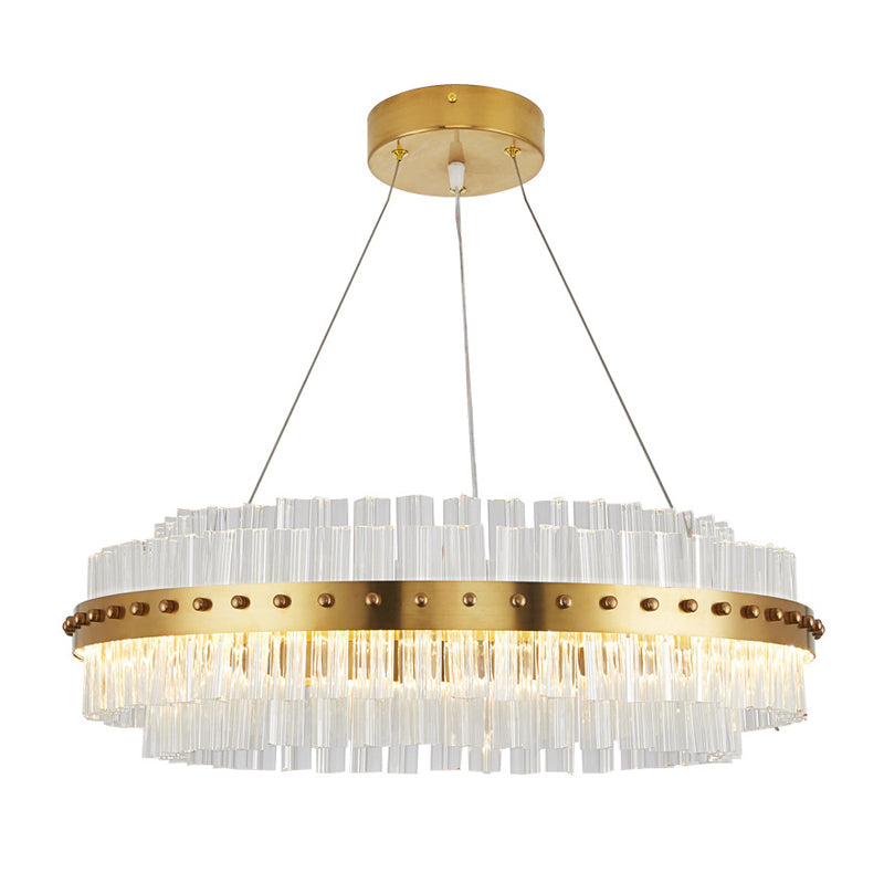 19.5"/23.5"/27.5" W LED Living Room Ceiling Pendant Light Modernist Gold Chandelier with Dual-Layered Clear Glass Shade Clearhalo 'Ceiling Lights' 'Chandeliers' 'Modern Chandeliers' 'Modern' Lighting' 225178