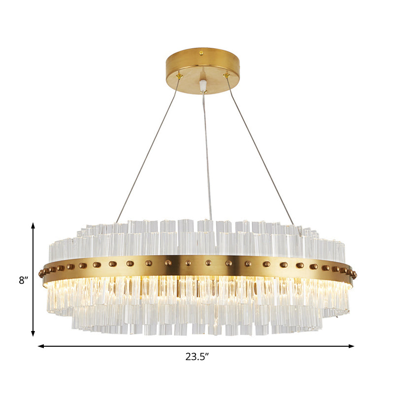 19.5"/23.5"/27.5" W LED Living Room Ceiling Pendant Light Modernist Gold Chandelier with Dual-Layered Clear Glass Shade Clearhalo 'Ceiling Lights' 'Chandeliers' 'Modern Chandeliers' 'Modern' Lighting' 225180