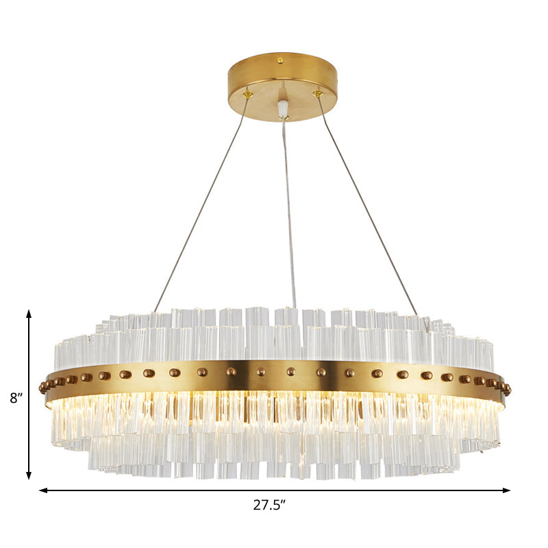 19.5"/23.5"/27.5" W LED Living Room Ceiling Pendant Light Modernist Gold Chandelier with Dual-Layered Clear Glass Shade Clearhalo 'Ceiling Lights' 'Chandeliers' 'Modern Chandeliers' 'Modern' Lighting' 225181