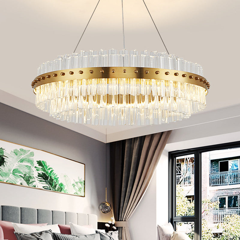 19.5"/23.5"/27.5" W LED Living Room Ceiling Pendant Light Modernist Gold Chandelier with Dual-Layered Clear Glass Shade Gold 23.5" Clearhalo 'Ceiling Lights' 'Chandeliers' 'Modern Chandeliers' 'Modern' Lighting' 225182