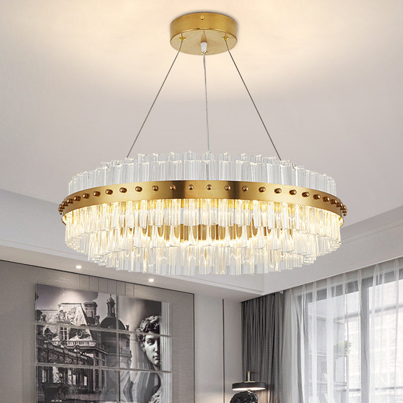 19.5"/23.5"/27.5" W LED Living Room Ceiling Pendant Light Modernist Gold Chandelier with Dual-Layered Clear Glass Shade Gold 19.5" Clearhalo 'Ceiling Lights' 'Chandeliers' 'Modern Chandeliers' 'Modern' Lighting' 225184