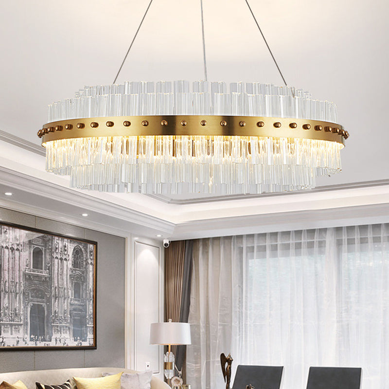 19.5"/23.5"/27.5" W LED Living Room Ceiling Pendant Light Modernist Gold Chandelier with Dual-Layered Clear Glass Shade Clearhalo 'Ceiling Lights' 'Chandeliers' 'Modern Chandeliers' 'Modern' Lighting' 225185