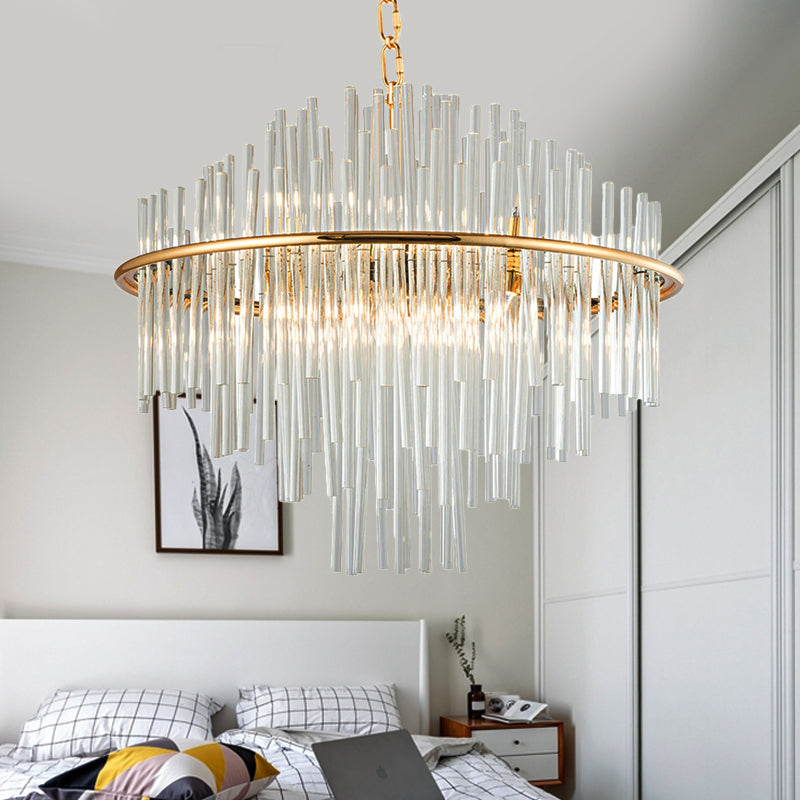 Crystal 4 Tiers Chandelier Pendant Light 19.5"/23.5"/31.5" Wide Traditional 8/12/16 Lights Gold Ceiling Lamp Clearhalo 'Ceiling Lights' 'Chandeliers' 'Modern Chandeliers' 'Modern' Lighting' 225198