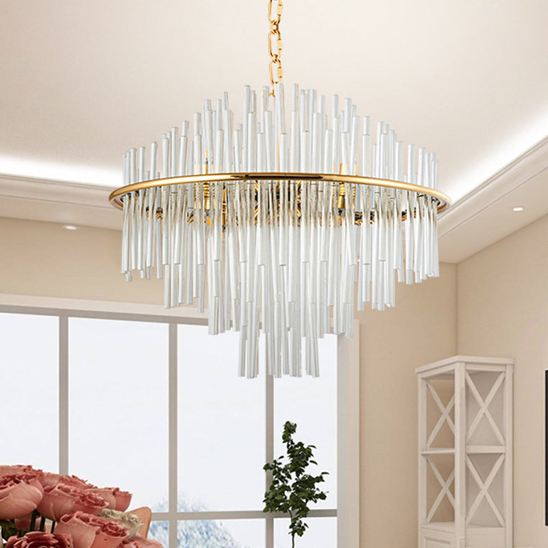 Crystal 4 Tiers Chandelier Pendant Light 19.5"/23.5"/31.5" Wide Traditional 8/12/16 Lights Gold Ceiling Lamp Gold 19.5" Clearhalo 'Ceiling Lights' 'Chandeliers' 'Modern Chandeliers' 'Modern' Lighting' 225199