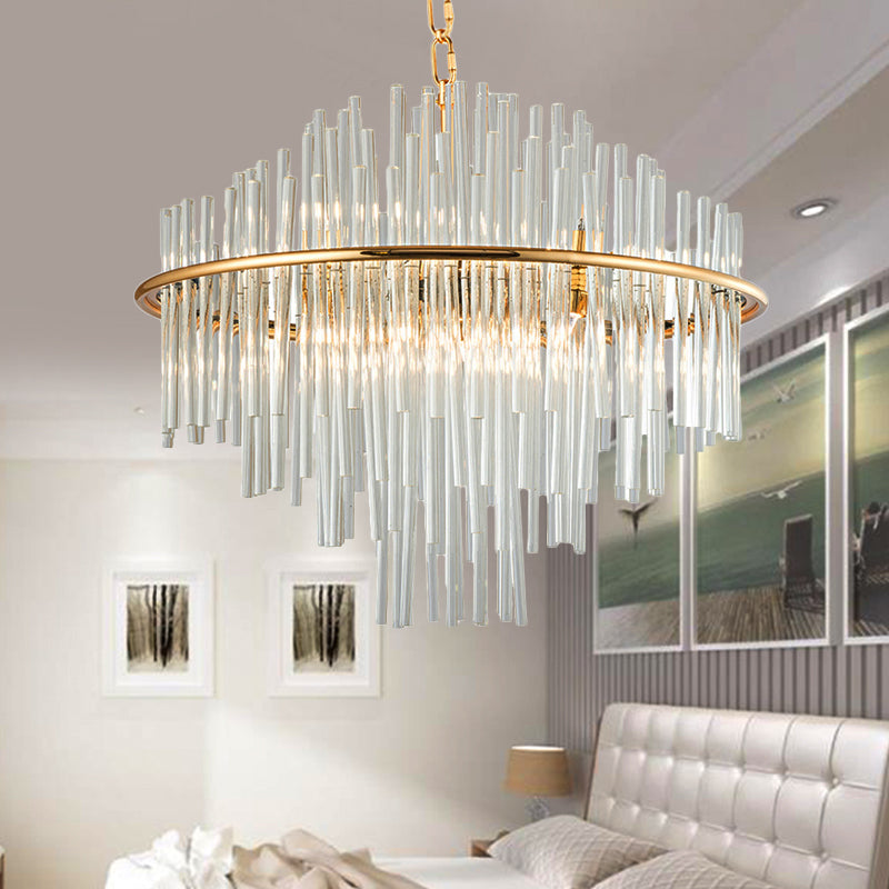 Crystal 4 Tiers Chandelier Pendant Light 19.5"/23.5"/31.5" Wide Traditional 8/12/16 Lights Gold Ceiling Lamp Gold 23.5" Clearhalo 'Ceiling Lights' 'Chandeliers' 'Modern Chandeliers' 'Modern' Lighting' 225200