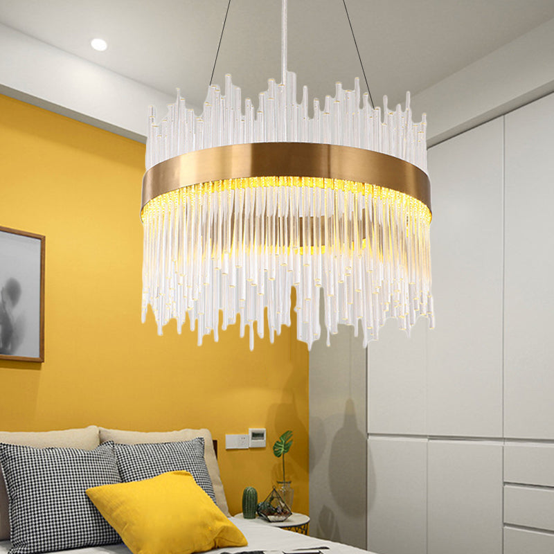 Adjustable Crystal Wavy Icicle Chandelier Lamp Simple 19.5"/23.5" W LED Gold Ceiling Light Fixture Gold 19.5" Clearhalo 'Ceiling Lights' 'Chandeliers' 'Modern Chandeliers' 'Modern' Lighting' 225217