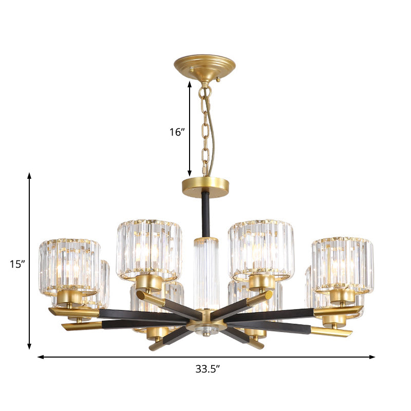 Modern Ribbed Cylinder Chandelier Pendant Clear Crystal 3/6/8-Head Bedroom Hanging Lamp Kit Clearhalo 'Ceiling Lights' 'Chandeliers' 'Modern Chandeliers' 'Modern' Lighting' 225235