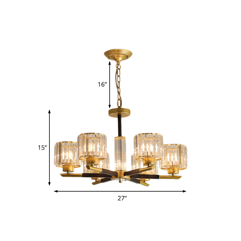 Modern Ribbed Cylinder Chandelier Pendant Clear Crystal 3/6/8-Head Bedroom Hanging Lamp Kit Clearhalo 'Ceiling Lights' 'Chandeliers' 'Modern Chandeliers' 'Modern' Lighting' 225239