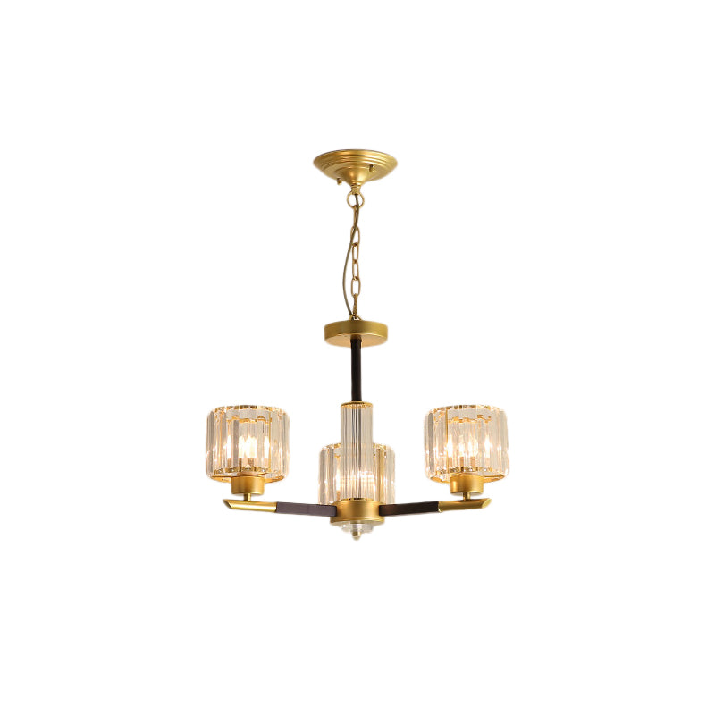 Modern Ribbed Cylinder Chandelier Pendant Clear Crystal 3/6/8-Head Bedroom Hanging Lamp Kit Clearhalo 'Ceiling Lights' 'Chandeliers' 'Modern Chandeliers' 'Modern' Lighting' 225242