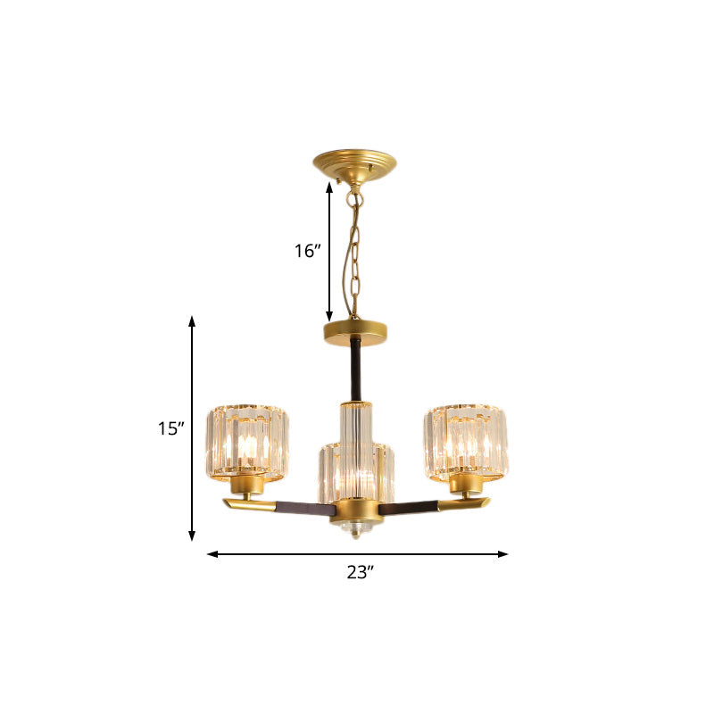 Modern Ribbed Cylinder Chandelier Pendant Clear Crystal 3/6/8-Head Bedroom Hanging Lamp Kit Clearhalo 'Ceiling Lights' 'Chandeliers' 'Modern Chandeliers' 'Modern' Lighting' 225243