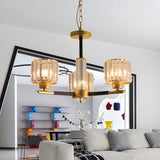 Modern Ribbed Cylinder Chandelier Pendant Clear Crystal 3/6/8-Head Bedroom Hanging Lamp Kit 3 Gold Clearhalo 'Ceiling Lights' 'Chandeliers' 'Modern Chandeliers' 'Modern' Lighting' 225245