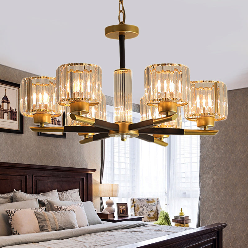 Modern Ribbed Cylinder Chandelier Pendant Clear Crystal 3/6/8-Head Bedroom Hanging Lamp Kit Clearhalo 'Ceiling Lights' 'Chandeliers' 'Modern Chandeliers' 'Modern' Lighting' 225247