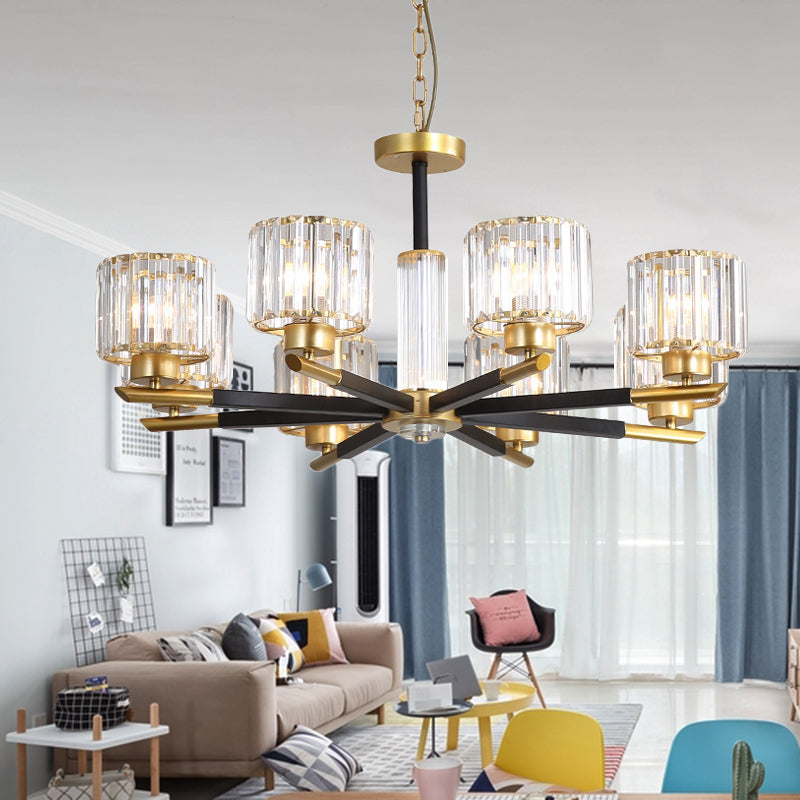 Modern Ribbed Cylinder Chandelier Pendant Clear Crystal 3/6/8-Head Bedroom Hanging Lamp Kit Clearhalo 'Ceiling Lights' 'Chandeliers' 'Modern Chandeliers' 'Modern' Lighting' 225249