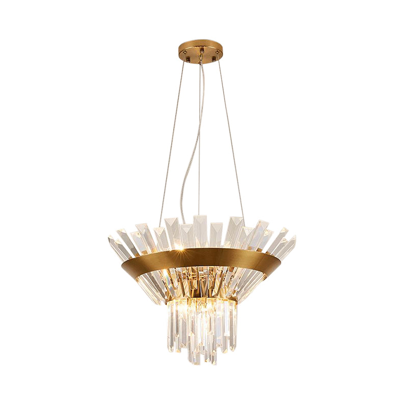 7"/14" H Crystal Tapered Icicle Chandelier Light Fixture Transitional 9-Light Gold Hanging Pendant Light Clearhalo 'Ceiling Lights' 'Chandeliers' 'Modern Chandeliers' 'Modern' Lighting' 225252