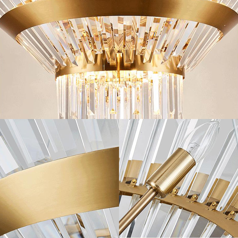 7"/14" H Crystal Tapered Icicle Chandelier Light Fixture Transitional 9-Light Gold Hanging Pendant Light Clearhalo 'Ceiling Lights' 'Chandeliers' 'Modern Chandeliers' 'Modern' Lighting' 225258