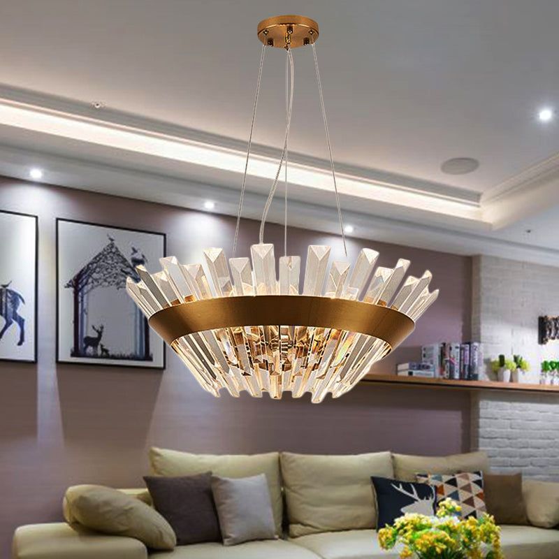 7"/14" H Crystal Tapered Icicle Chandelier Light Fixture Transitional 9-Light Gold Hanging Pendant Light Gold 7" Clearhalo 'Ceiling Lights' 'Chandeliers' 'Modern Chandeliers' 'Modern' Lighting' 225260