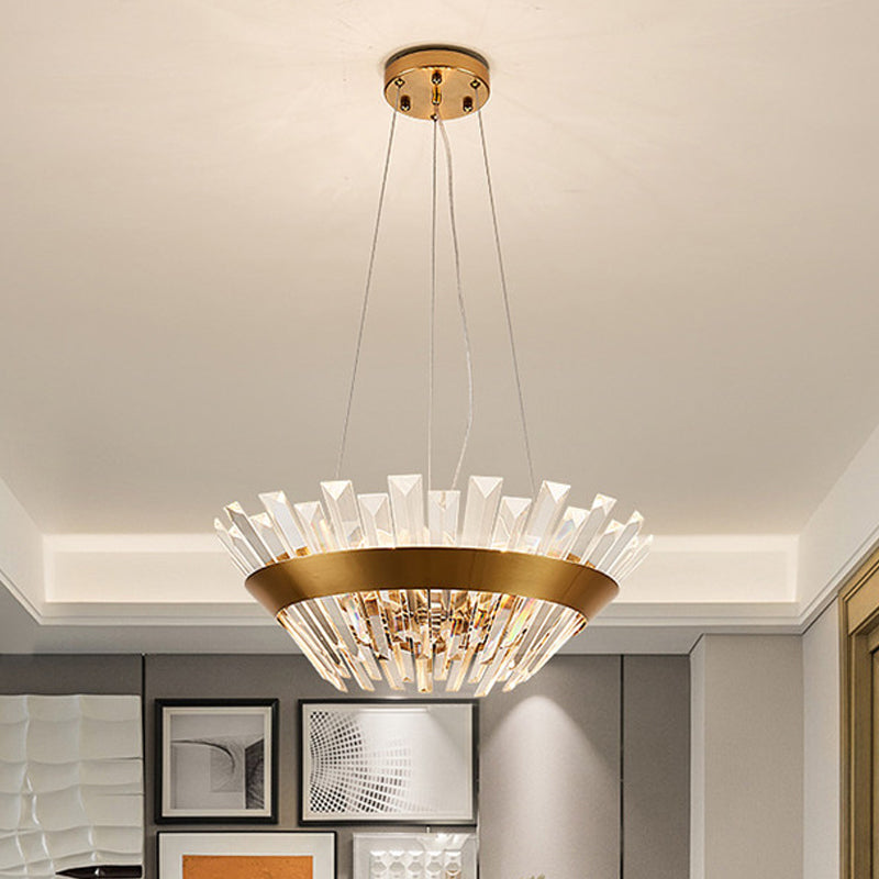 7"/14" H Crystal Tapered Icicle Chandelier Light Fixture Transitional 9-Light Gold Hanging Pendant Light Clearhalo 'Ceiling Lights' 'Chandeliers' 'Modern Chandeliers' 'Modern' Lighting' 225261