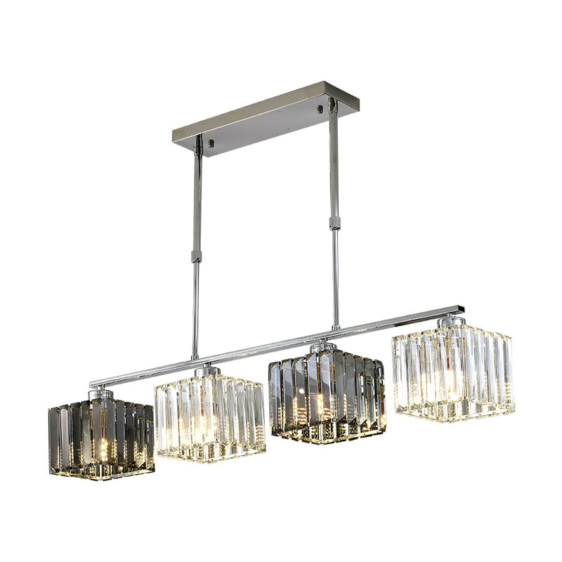 Cube Island Ceiling Light Modernism Crystal Shaded 3/4 Lights Chrome Pendant Light over Table Clearhalo 'Ceiling Lights' 'Island Lights' Lighting' 225264